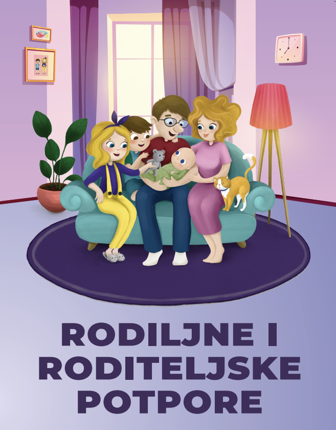 naslovna brošure s crtežom obitelji i malom bebom